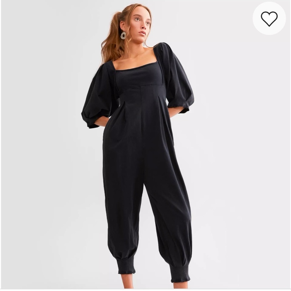 NWT Free People Black Puff Sleeve Jumpsuit SMALL